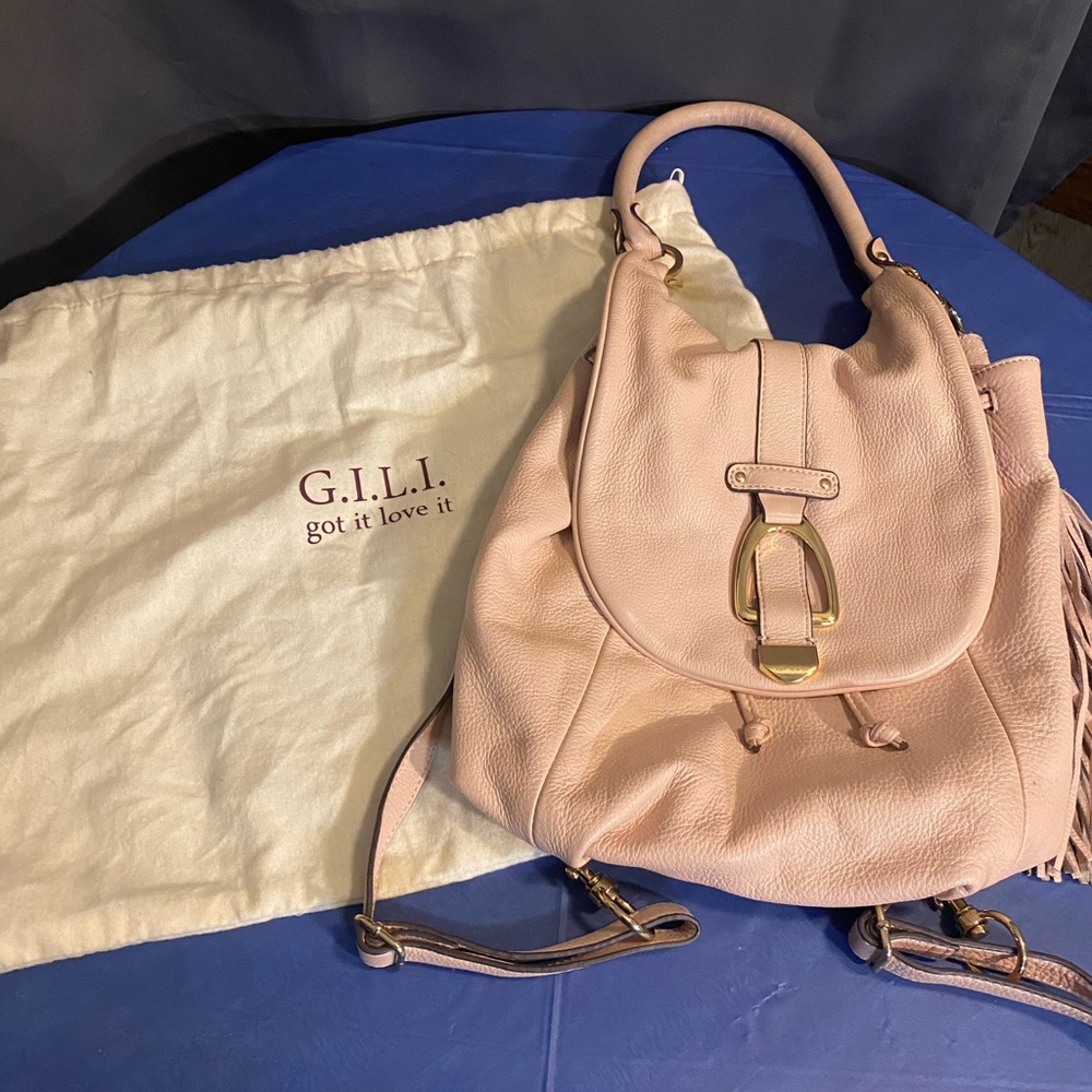 G.I.L.I Blush Pink Leather Convertible Backpack